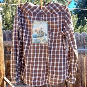 Eddie Bauer Custom Plaid Shirt with Rocky Mountains Patch